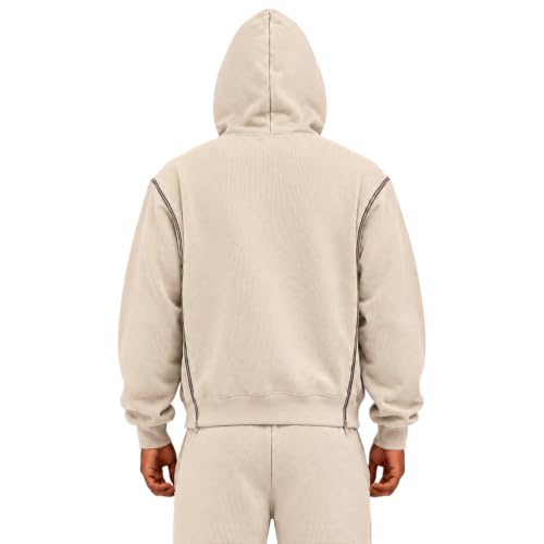 Mens Waffle Zip Up Hoodies Interchangeable Zipups Loose Pullover Sweatshirt - image 2