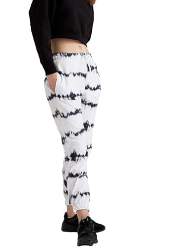 Women's Tie-Dye Joggers Strechable Pants Treggings|Regular Fit Casual Joggers for Women|Straight Relaxed Fit Trousers|Gym Capri Pants for Women Running Track, White-Black