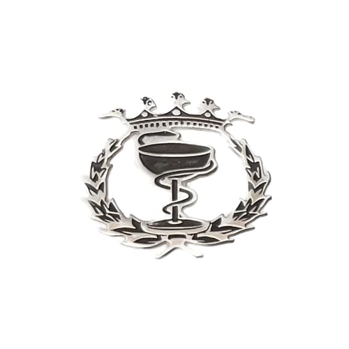 Insignia Profesional Farmacia Plata Ley 925m detalles láser 19mm. pin cierre trasero latón