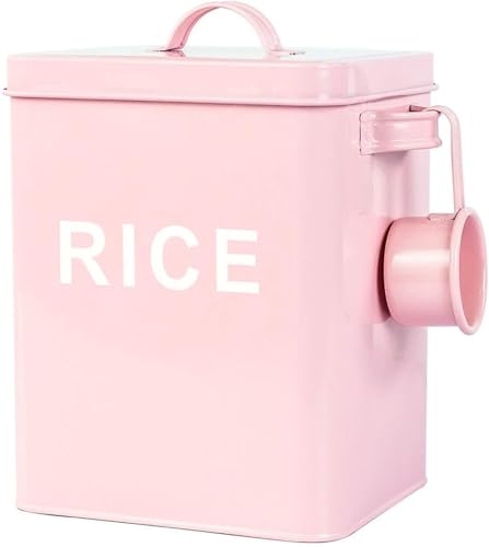 DIATO 米びつ 5kg 10kg ライスストッカー おしゃれ 密閉 金属製 こめびつ お米保存容器 お米入れ お米ケース 貯蔵タンク キッチン収納 米櫃 小麦粉 コーヒー豆 防虫 防湿 スリム 清潔便利 (10kg,ピンク)