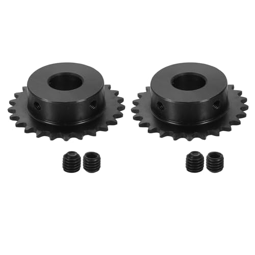 uxcell 2 Pcs #25 Chain Roller Sprocket 15mm Bore, 25 Tooth C45 Carbon Steel ANSI #25 Roller Sprocket Round Hole with Set Screws for ISO 04C Chain