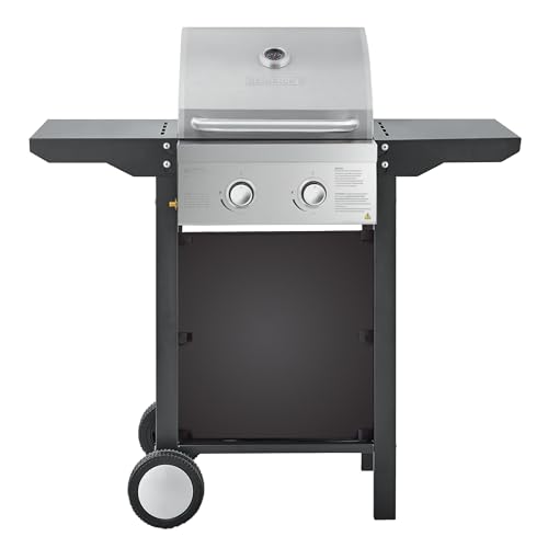 HEINRICHS Gasgrill, Grillwagen, 2Flächen Brenner aus Edelstahl, Balkon-Grill auf 2 Rädern, BBQ-Grill, Seitenablage klappbar, stufenlose Temperatursteuerung, Temperaturanzeige Heinrich´s