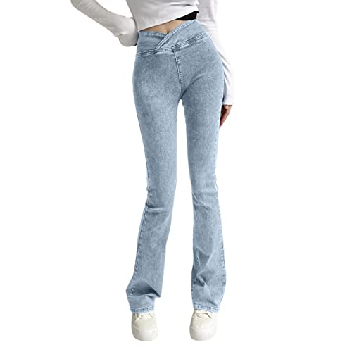 Haiorziyou Jeans Damen High Waist Straight Cargo Hosen Frau Damenhose mit hoher elastischer Taille und schmaler Passform, sexy Jeans-Flare-Hose Sexy Damen Jeanshosen Slim Fit Trendy Hosen Cover