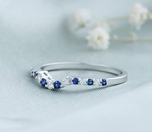 Dazzlingrock Collection Alternating Round Blue Sapphire & White Diamond Contour Wedding Stackable Ring for Her in Solid Gold4