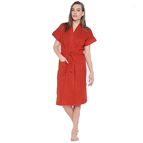 Image of bathrobes terry cotton free size bathrobe for women, bathsuit fit up to 42 inches chest size ladies - Cherry Red bathrobe