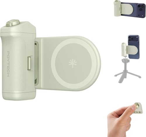 PGYTECH MagCam 2 Impugnatura per Smartphone Kit Modulare 3-in-1, Telecomando Bluetooth, Impugnatura di Ricarica e Supporto Wireless Magnetico MagSafe, per iPhone 12–17/Android 14 (Verde Menta)