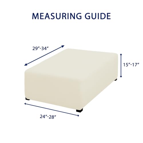 Image of PureFit Super Stretch Form Fit Ottoman Cover Rectangle - Ottoman Slipcovers for Foot Stool Cover & Folding Storage Slipcover for Living Room with Nonslip Elastic Bottom (Medium-L, Ivory)