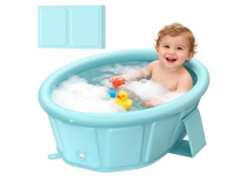 Image of Baby Bathtub for Newborn to Toddlers 1-6 Y, Foldable Infants Babies Bath Tub with Non-Slip Base and Drain Plug, Portable Bathtub for Home Outdoor (Blue01)