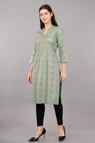 Image of SHRUTHI Women's Viscose Geometric Printed Tie-Up Neck Straight Kurta