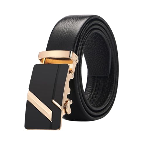 Men Imitation Leather Belt with Automatic Buckle Adjustable Casual Jeans Strap for Everyday Wear Stylish Alloy Buckle Design