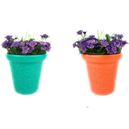 Image of Go Hooked Plastic Planter Pots Set of 2 | Multicolor Flower Pots Perfect for Home, Office & Garden Decor | Valentine Small Pot 8 Inch for Indoor & Outdoor Plants | Durable, Lightweight & Modern Design