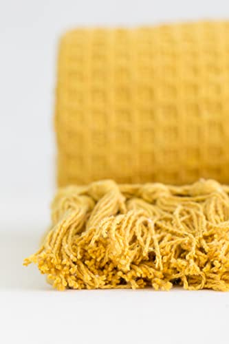 Emma Barclay Honeycomb – Überwurfdecke aus recycelter Baumwolle mit Schlichter Waffelstruktur für Stuhl, Sofa und Sofa in Ocker – 50 x 60 (127 x 152 cm)