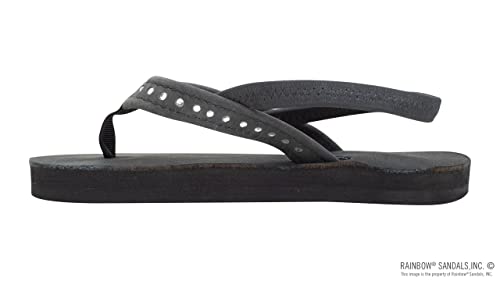 Image of Rainbow Sandals Kid's Single Layer Premier Leather w /Narrow Crystal Strap, Premier Black, w /backstraps Kid's 5-6 B(M) US