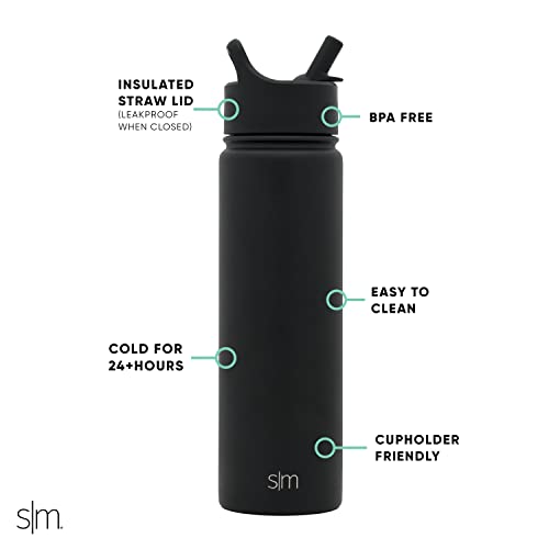 Simple Modern Botella de Agua Aislada con Pajilla | 650 ml | Negro miniatura 2