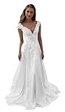 Fanciest Lace Appliques A-Line Wedding Dresses Long for Women Ball Gown Bridal Dress White Glitter Wedding Gowns US8