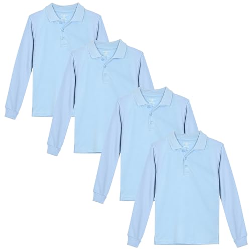 Image of Studio 3 Boy's - 4-Pack School Uniform Short and Long Sleeve Pique Polo Shirts