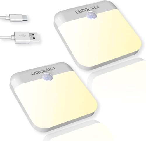2 Pcs Magetic Night Light Motion Sensor Cruise Ship Approved with USB Cable LED Rechargeable Battery for Indoor Use in B - Detailed View