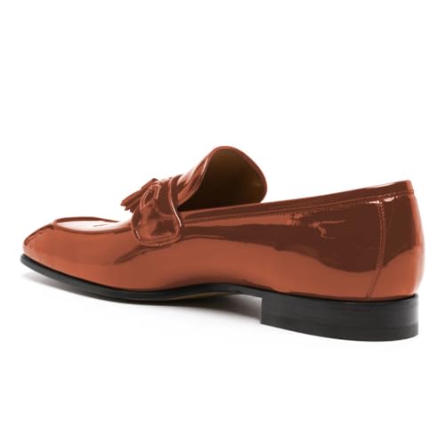 FOWT Men Glossy Square Toe Tassels Decor Loafers Low Heel Slip On Casual Daily Walking Shoes Size 4-16 US3