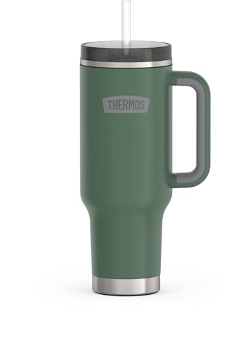 Image of THERMOS Stainless Steel Cup Holder Mug - 40 Ounce, Alpine Green - Insulated Tumbler with Lid and Straw, Plus Leak-Resistant Slide Lock