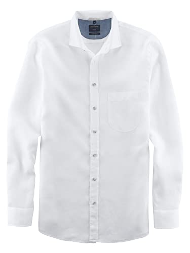 OLYMP Herren Freizeithemd Langarm Casual,Einfarbig,modern fit,Kent-Kragen,Weiss 00,S