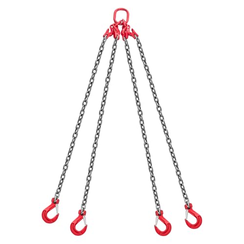 VEVOR Élingue Chaîne de Levage à 4 Brins avec Crochets, 10 mm x 3 m, Capacité Charge 10,4 t, Chaîne de Levage Robuste Acier Allié G80, pour Chantier de Construction, Usines, Entrepôts, Quais, Ferme