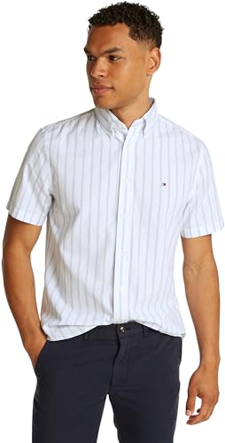 Tommy Hilfiger Herren Hemd Flex Poplin Kurzarm, Mehrfarbig (Sweet Blue/Optic White), L