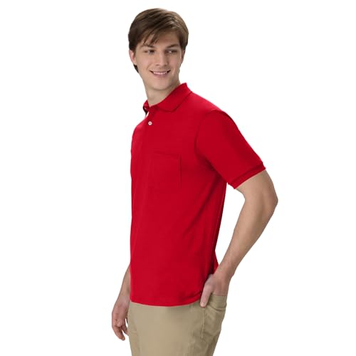 Hanes Men's Short-Sleeve Jersey Pocket Polo (Pack of 2), Deep Red, Small - image 5
