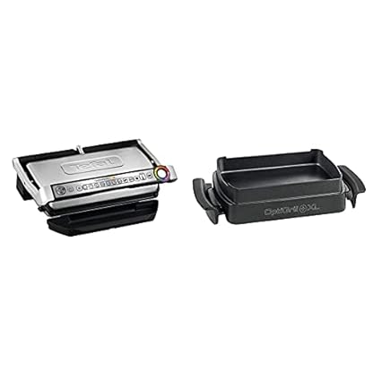 Tefal OptiGrill XL GC722D Kontaktgrill, 40 cm x 20 cm, schwarz/Edelstahl & XA7268 OptiGrill Snacking & Baking Backschale…