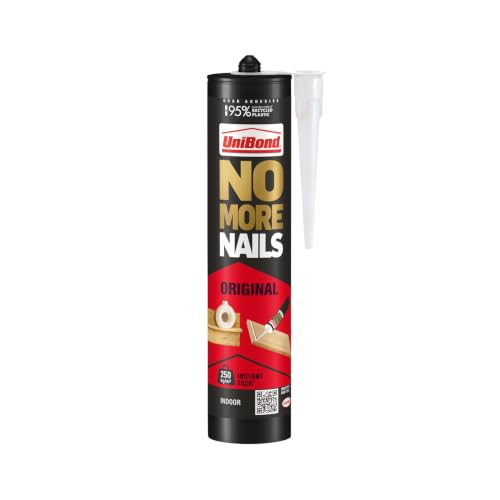 Unibond No More Nails Original Heavy Duty Mounting Adhesive Glue 280ml Cartridge Strong Grab No Nails Fixing Multi-Surface Bonding for Wood Metal Brick Stone