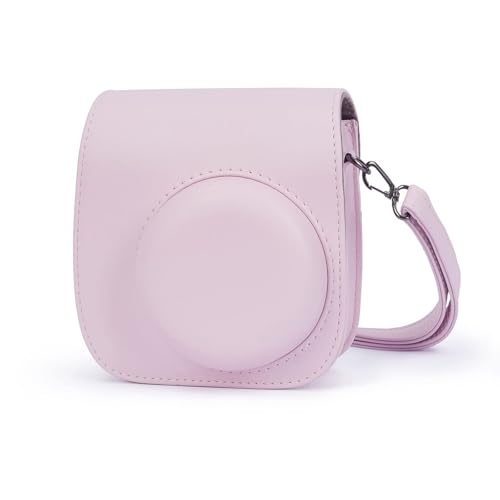 Fotocamera istantanea Custodia per Fujifilm Instax Mini 12 Mini 11 Protettiva Soft PU con cinturino a spalla e tasca Fiore rosa pelle