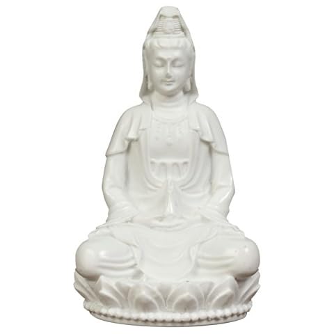 Guan Yin Statue Small with White Marble Finish. Premium Quality Quan Yin Statue. Buddhist Avalokiteshvara Kuanyin/Buddhism Statue on Lotus Cover