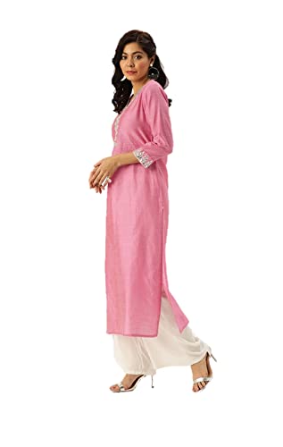 Kurtas für Damen, bereit zum Tragen, indischer Stil, vorgefertigt, ethnische Kurtis-Tunika, Tops für Damen, Rosa 2, Medium Cover