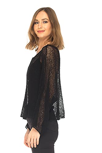 SHU-SHI Womens Sheer Blouse Top Knit Lightweight Shrug Sweater Poncho3