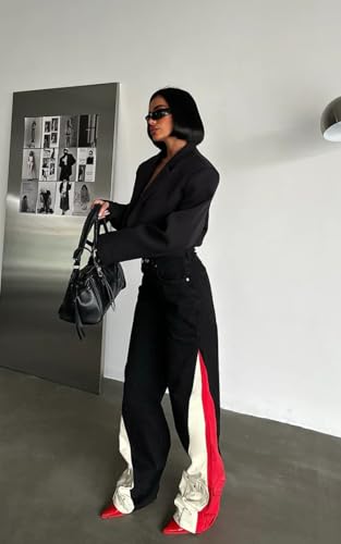 PIRAL Tri-Tone Pocket Hem Jeans for Women – Straight Fit 100% Cotton Denim, 34" Inseam, Colorblock Side Panels2