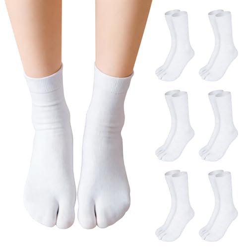 Olynto 6 Pairs Unisex White Tabi Split Toe Flip Flop Socks Soft Breathable Cotton Elastic Big Toe Geta Sandal Japanese Socks for Men Women