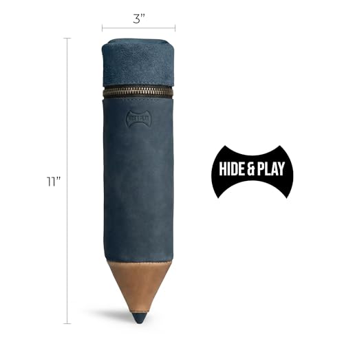 Image of Hide & Play, Pencil-Shaped Case for Pens, Pencils, Markers, and Office Accessories, Zippered Bag, Pen Storage, Full Grain Leather, Handmade (Slate Blue)