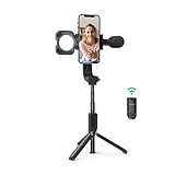 [Selfie Stick mit Mikrofon] -- Der ausziehbare Selfie Stick mit Kondensator-Mikrofon ermöglicht es, natürlicheren Klang aufzunehmen und unerwünschte Hintergrundgeräusche zu unterdrücken. Es ist ideal für Vlogging, Live-Streaming, Videoaufzeichnung, Videokonferenz und Online-Unterricht usw.
