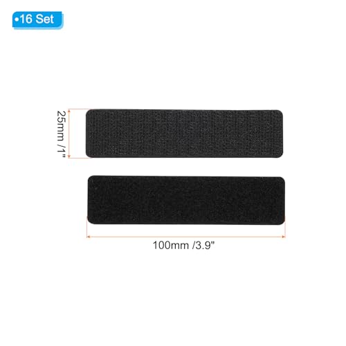 Image of PATIKIL 1x3.9 Inches Hook and Loop Dots, 16 Sets Nylon Blend Rectangle Self Adhesive Tape Strong Sticky-Back Fasteners Double-Sided Adhesive Strip for Office Home Crafting, Black