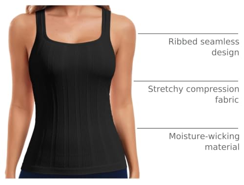 Image of ATTRACO Ribflex Workout Tank Tops for Women Seamless Full Length Gym Tops Athletic Yoga Top Built in Bra