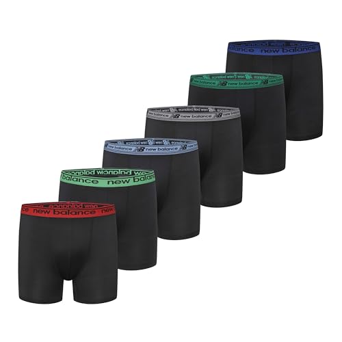 New Balance Boys Non-Brushed Jersey Sport Performance Wicking Boxer Briefs Underwear (Multi Pack) Black/Black/Black/Black/Black (Electric Sky) Large