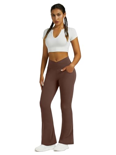 Image of Flare Leggings for Women Yoga Pants with Pockets High Waisted Crossover Flare Yoga Pants Bootcut Yoga Leggings
