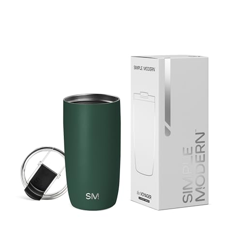 Simple Modern Vaso Termico Cafe para Llevar con Tapa Abatible | Taza Termica de Café Helado de Acero Inoxidable Aislada | Regalos para Mujeres & Hombres | Voyager | 470ml | Forest