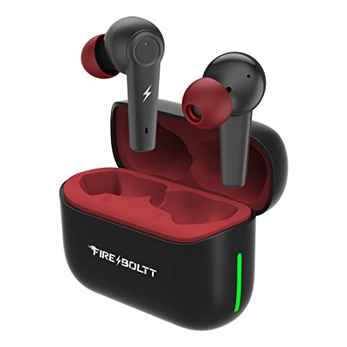 Image of Fireboltt Fire Pods Vega 811 TWS earbuds with captivating RGB lights, Bluetooth 5.3, Gaming Mode, Quad Mic ENC, and voice assistance (Black Red)