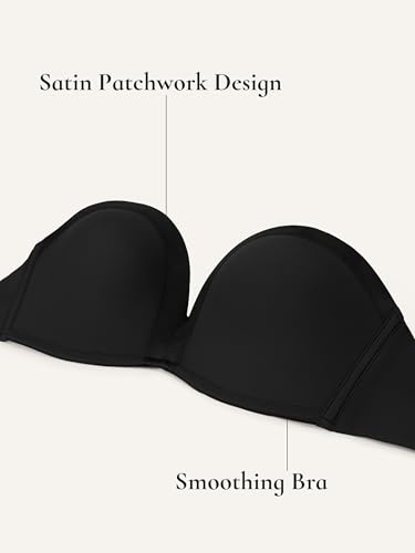 Image of Push Up Strapless Bras for Women Wirefree Non Slip Smoothing Bra Satin Patchwork 34C