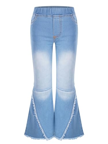 ACSUSS Kids Girls Elastic Waist Wide Leg Jeans Raw Trim Flare Bell Bottom Jeans Summer Casual Denim Pants
