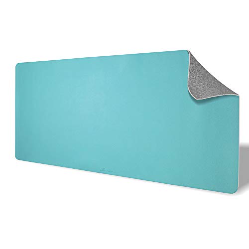 Deskadia Double Sided Two Tone Vegan Leather Desk Mat Protector Pad, Waterproof Writing Mouse Pad Table Blotter Cover for Home Office Study Gaming Kids Decor(Blue/Gray,47x23x0.08in)