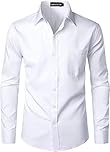PARKLEES Men's Urban Stylish Casual Business Slim Fit Long Sleeve Button Up Dress Shirt with Pocket White XL