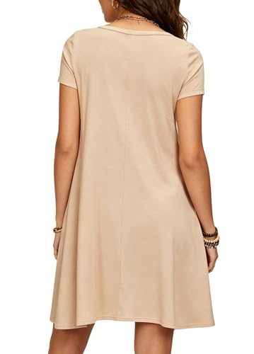 Image of Afibi Womens Short Sleeve Loose Pockets Dress Casual Swing T-Shirt Dresses