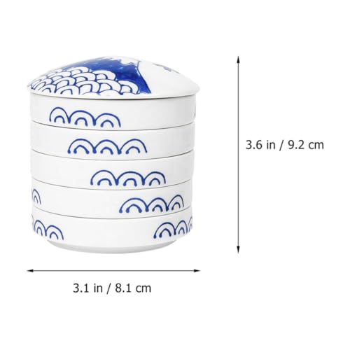 Paleta de acuarelas cerámica azul redonda con tapa bandeja de pintura de 5 niveles para dibujo 2