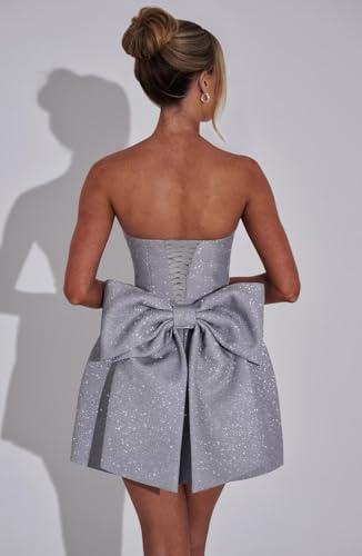 Sparkly Homecoming Dresses with Bow Back Strapless Short Prom Party Dress Mini Cocktail Gown2